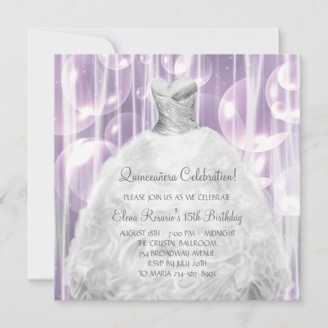 Bubbles Party Dress White Quinceanera Invitations (Front)