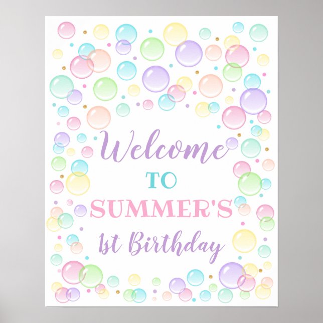 Bubbles Party Welcome Sign (Front)