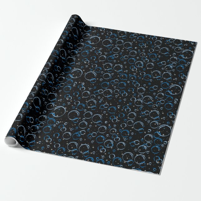 Bubbles Pattern 02.FR.b Black BG Wrapping Paper (Unrolled)
