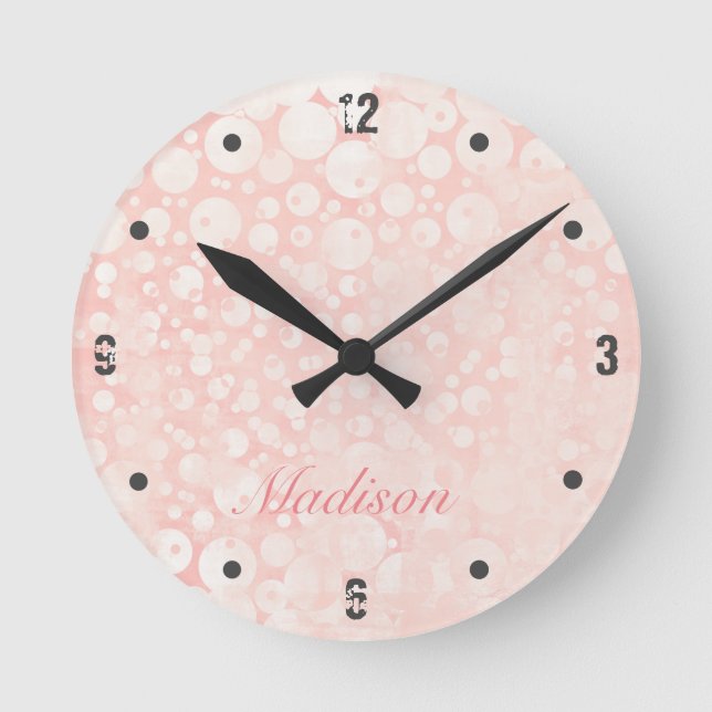 Bubbles Pink White Round Clock (Front)