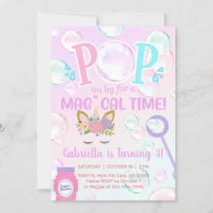 Bubbles pop on by girl birthday invite. invitation