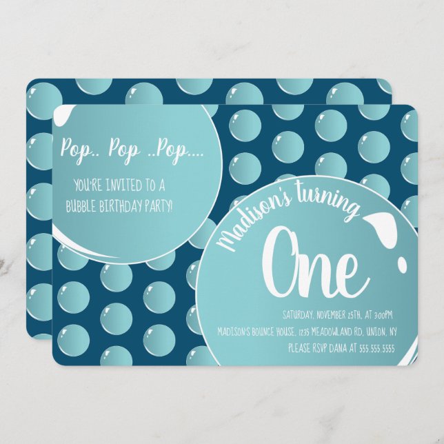 Bubbles Pop Pop Pop Birthday Fun Invitation (Front/Back)