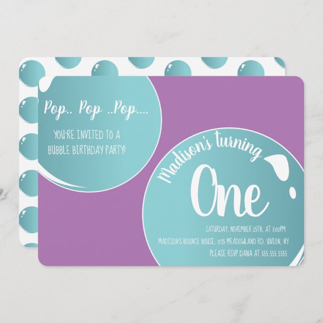 Bubbles Pop Pop Pop Birthday Fun Invitation (Front/Back)