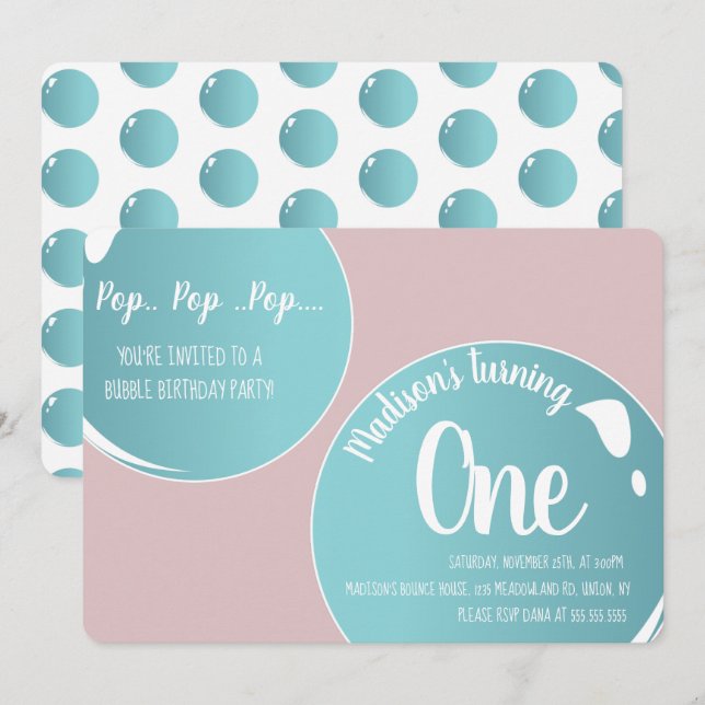 Bubbles Pop Pop Pop Birthday Fun Pink Invitation (Front/Back)