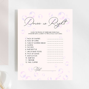 Bubbles Price is Right Boy Baby Shower Game