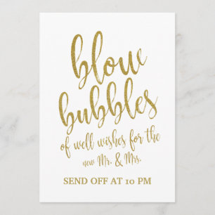 Bubbles Send Off Gold Affordable Wedding Sign Invitation