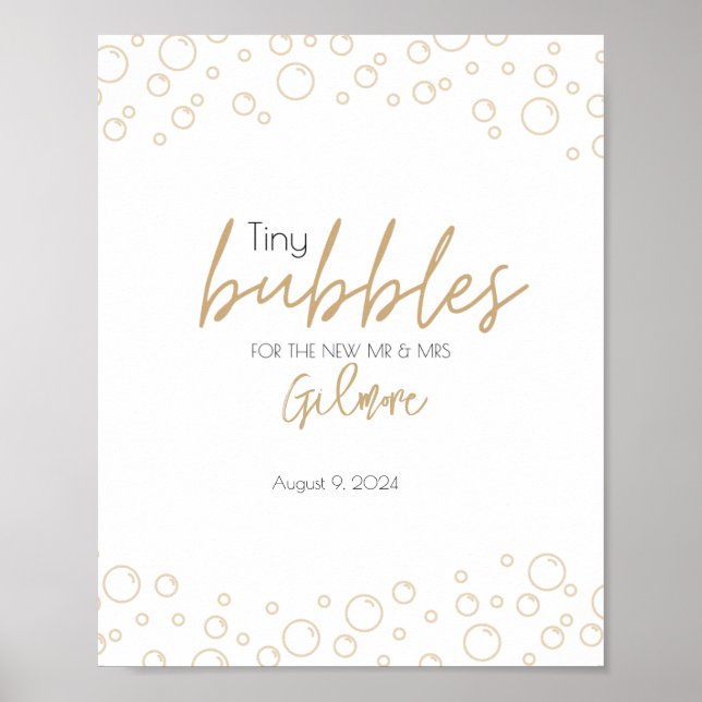 Bubbles Send Off Gold & Black Wedding Poster Print (Front)