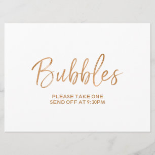 "Bubbles" Send Off Sign   Stylish Gold Rose Invitation