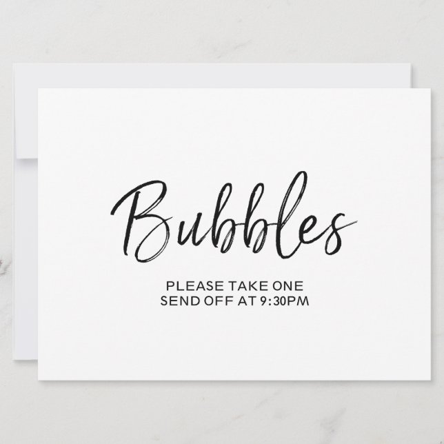 "Bubbles" Send Off  Sign | Stylish Hand Lettered Invitation (Front)