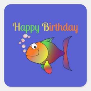 Bubbles, The Birthday Fish Square Sticker