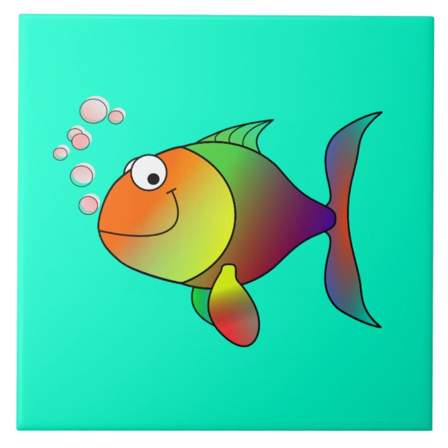 Bubbles the Fish, cute and colourful Tile (Front)
