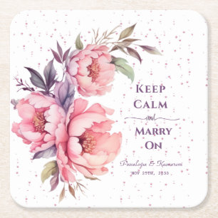 Bubbles Underwater Soda Peony Purple Pink Wedding Square Paper Coaster