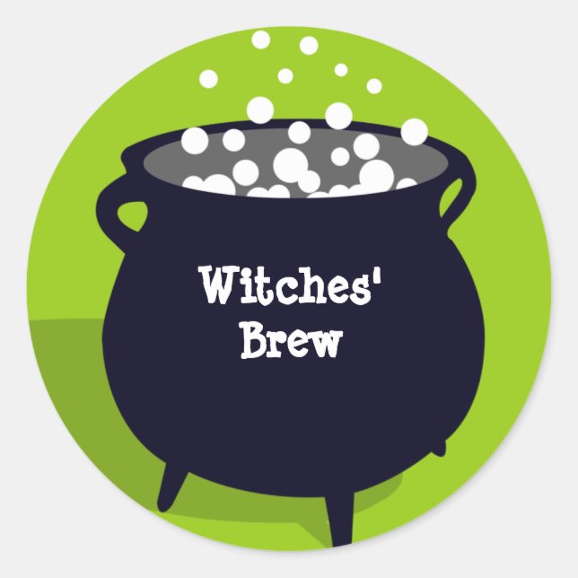 Bubbling cauldron ghoulish green Halloween label (Front)