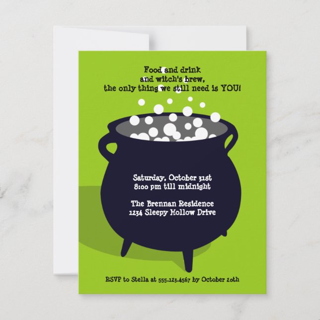 Bubbling cauldron ghoulish green Halloween party Invitation (Front)