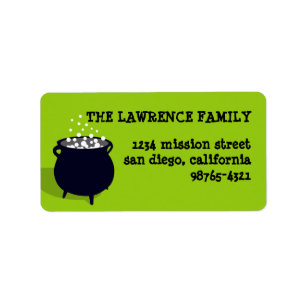Bubbling cauldron potion green Halloween address Label
