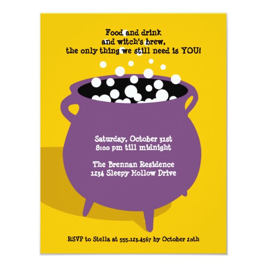 Bubbling cauldron potion yellow Halloween party Card