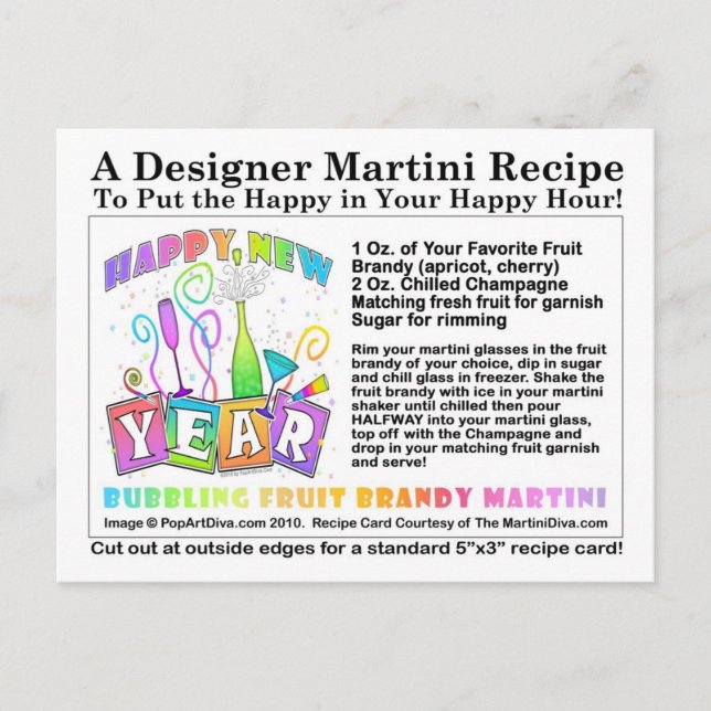Bubbling Fruit Brandy Martini Recipe Postcard (Front)