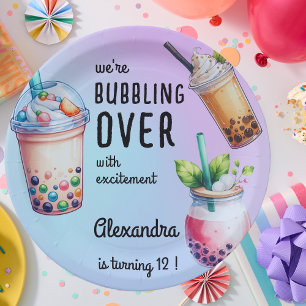 Bubbling over with excitment bobba tea birthday paper plate