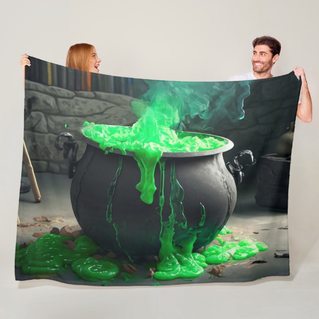 Bubbling Witch's Cauldron Halloween Fleece Blanket (In Situ)