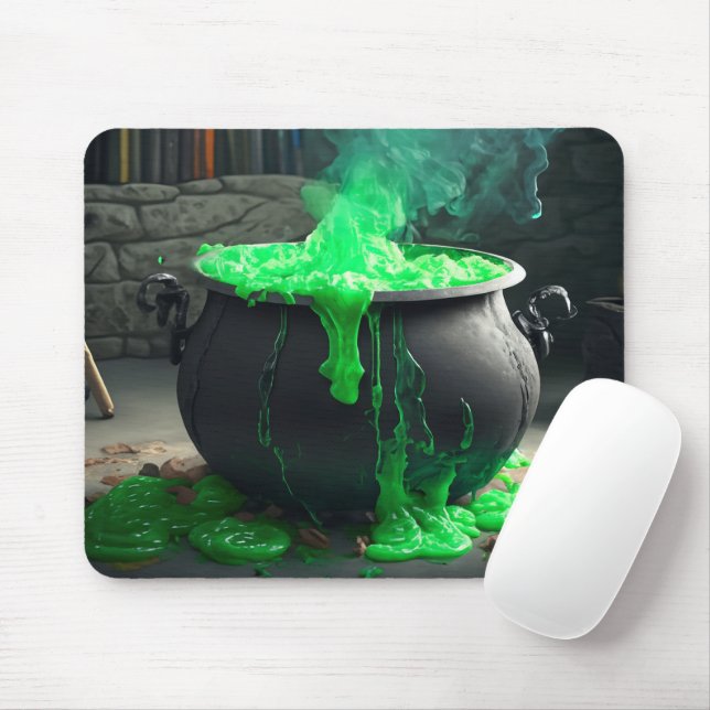Bubbling Witch's Cauldron Halloween Mouse Mat (With Mouse)