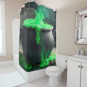 Bubbling Witch's Cauldron Halloween Shower Curtain