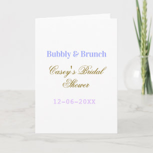 Bubbly and brunch bridal shower name date purple g card