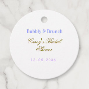 Bubbly and brunch bridal shower name date purple g favour tags