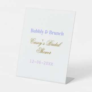 Bubbly and brunch bridal shower name date purple g pedestal sign