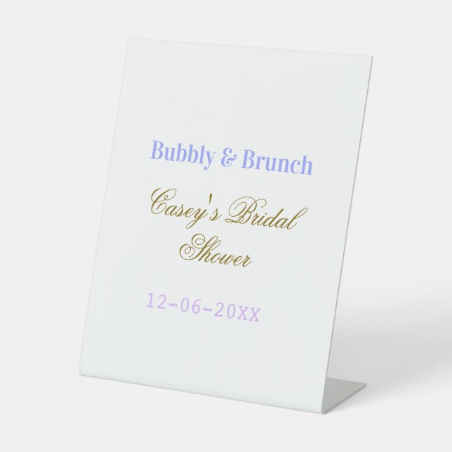 Bubbly and brunch bridal shower name date purple g pedestal sign (Front)