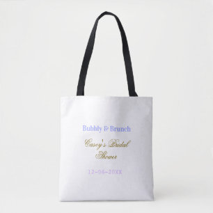 Bubbly and brunch bridal shower name date purple g tote bag