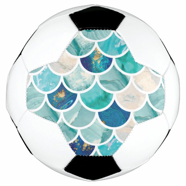 Bubbly Aqua turquoise marble mermaid fish scales Football (Front)