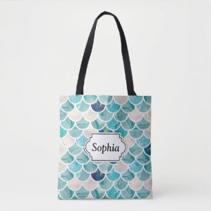 Bubbly Aqua turquoise marble mermaid fish scales Tote Bag