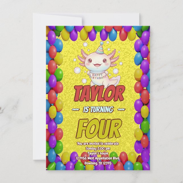Bubbly Axolotl Baby Shower Invite (Front)