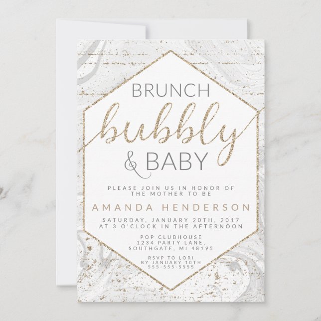 Bubbly & Baby Grey Marble Baby Shower Invitation (Front)