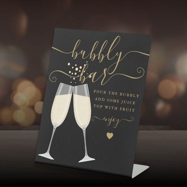 Bubbly Bar Bridal Shower Wedding Black And Gold Pedestal Sign (Bubbly Bar Bridal Shower Wedding Black And Gold Pedestal Sign)