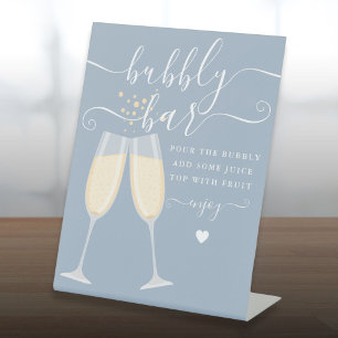 Bubbly Bar Bridal Shower Wedding Dusty Blue Pedestal Sign