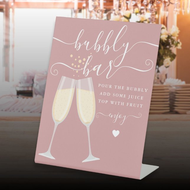 Bubbly Bar Bridal Shower Wedding Dusty Rose Pink Pedestal Sign (Bubbly Bar Bridal Shower Wedding Dusty Rose Pink Pedestal Sign)