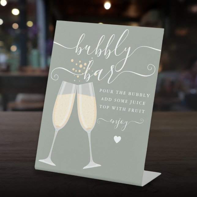 Bubbly Bar Bridal Shower Wedding Sage Green Pedestal Sign (Bubbly Bar Bridal Shower Wedding Sage Green Pedestal Sign)