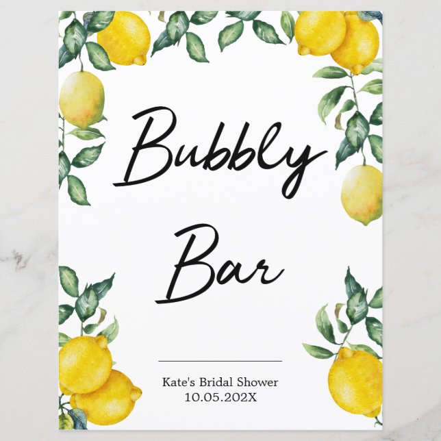 Bubbly Bar lemons sign personalised (Front)