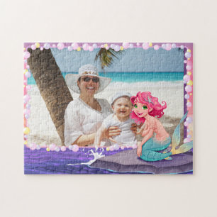Bubbly beach summer cartoon mermaid photo frame jigsaw puzzle
