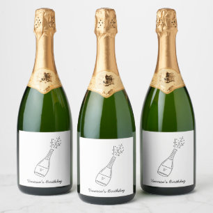 Bubbly Birthday Wishes Popping Champagne Bottle Sparkling Wine Label
