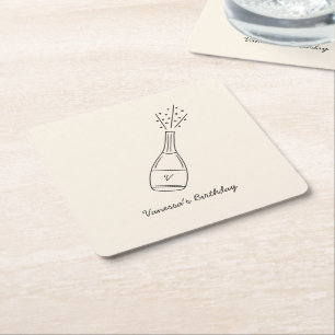 Bubbly Birthday Wishes Popping Champagne Bottle Square Paper Coaster