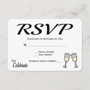 Bubbly Black, White RSVP Wedding Champagne Glasses Card