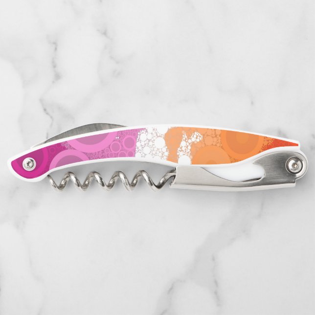 Bubbly Bohemian Groovy Abstract Lesbian Pride Flag Corkscrew (Back)