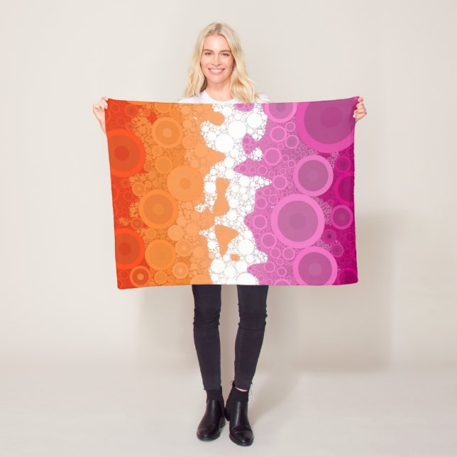 Bubbly Bohemian Groovy Abstract Lesbian Pride Flag Fleece Blanket (In Situ)
