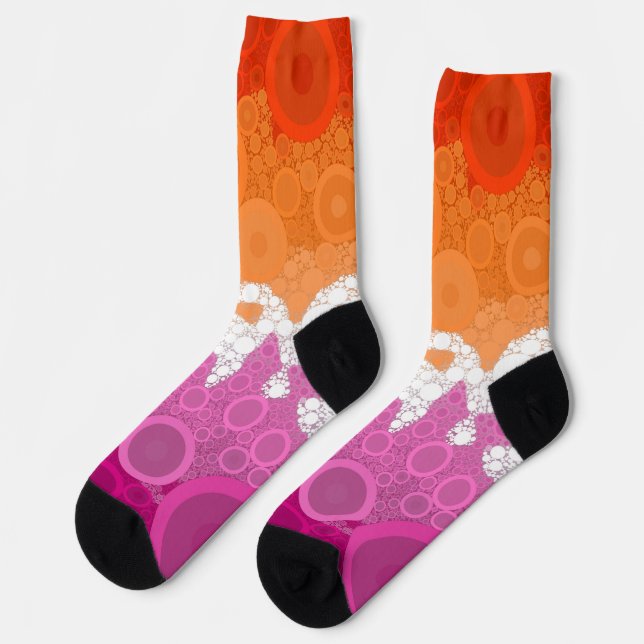 Bubbly Bohemian Groovy Abstract Lesbian Pride Flag Socks (Left)