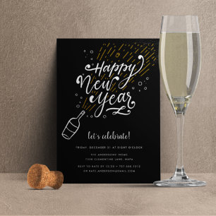 Bubbly Bottle   New Years Eve Party Invitation