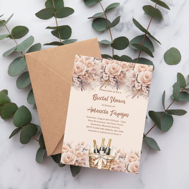 Bubbly brunch cream beige roses Bridal Shower Invitation (Creator Uploaded)