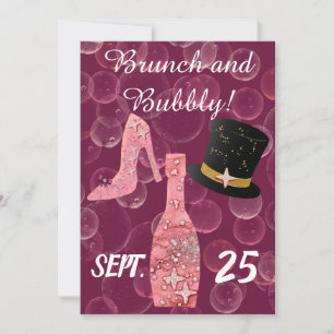 Bubbly & Brunch & Glitter Rose Champagne Bottle In Invitation