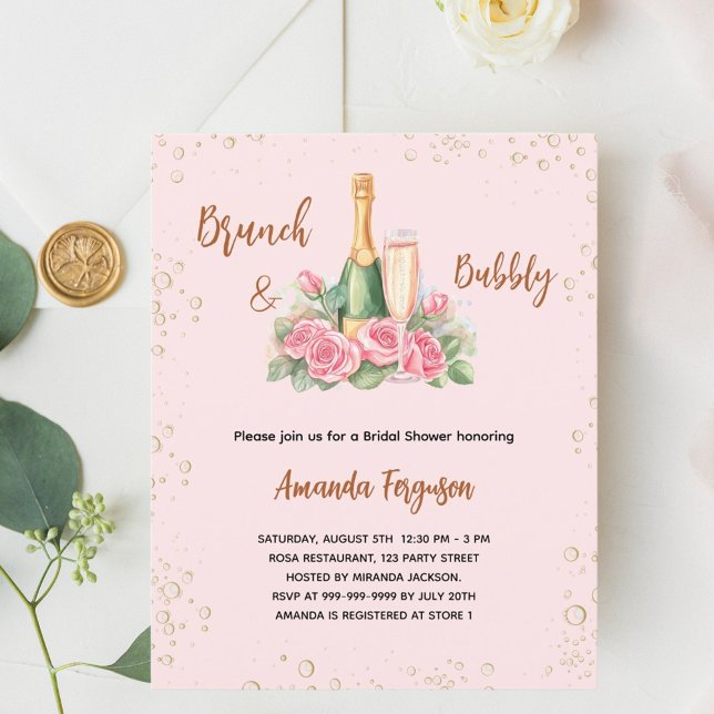 Bubbly brunch pink floral Bridal Shower invitation (Creator Uploaded)